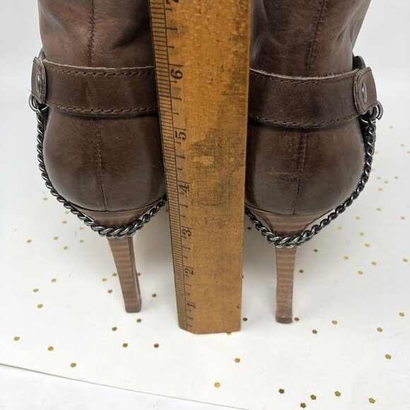 Guess Brown Leather Chain Ankle Bootie Zip 9.5 - Picture 7 of 11